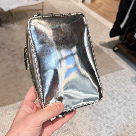 Prada Metallic Silver Chrome Spazzolato Brique Crossbody Bag W/ Pouch - Picture 10 of 16